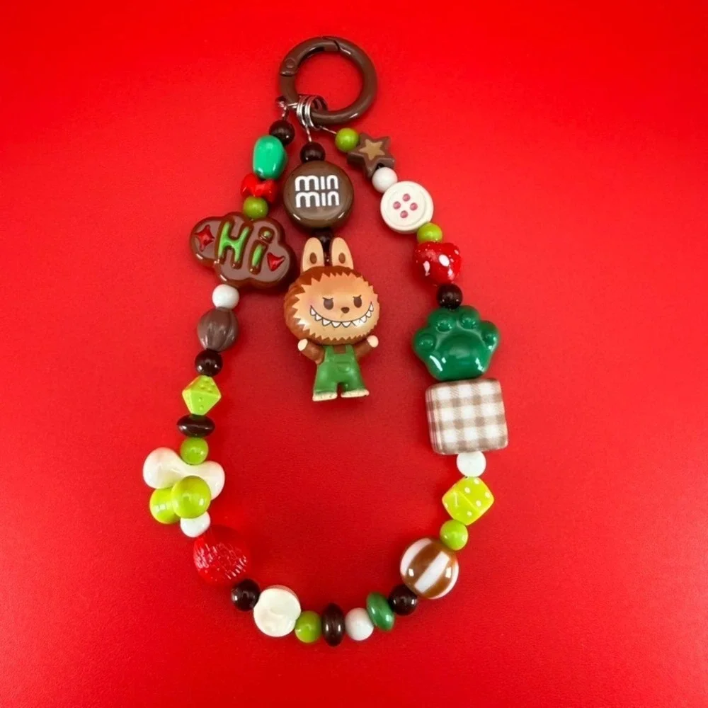 Handmade OOAK POP MART The Monsters Keychain Phone Wristlet Charm